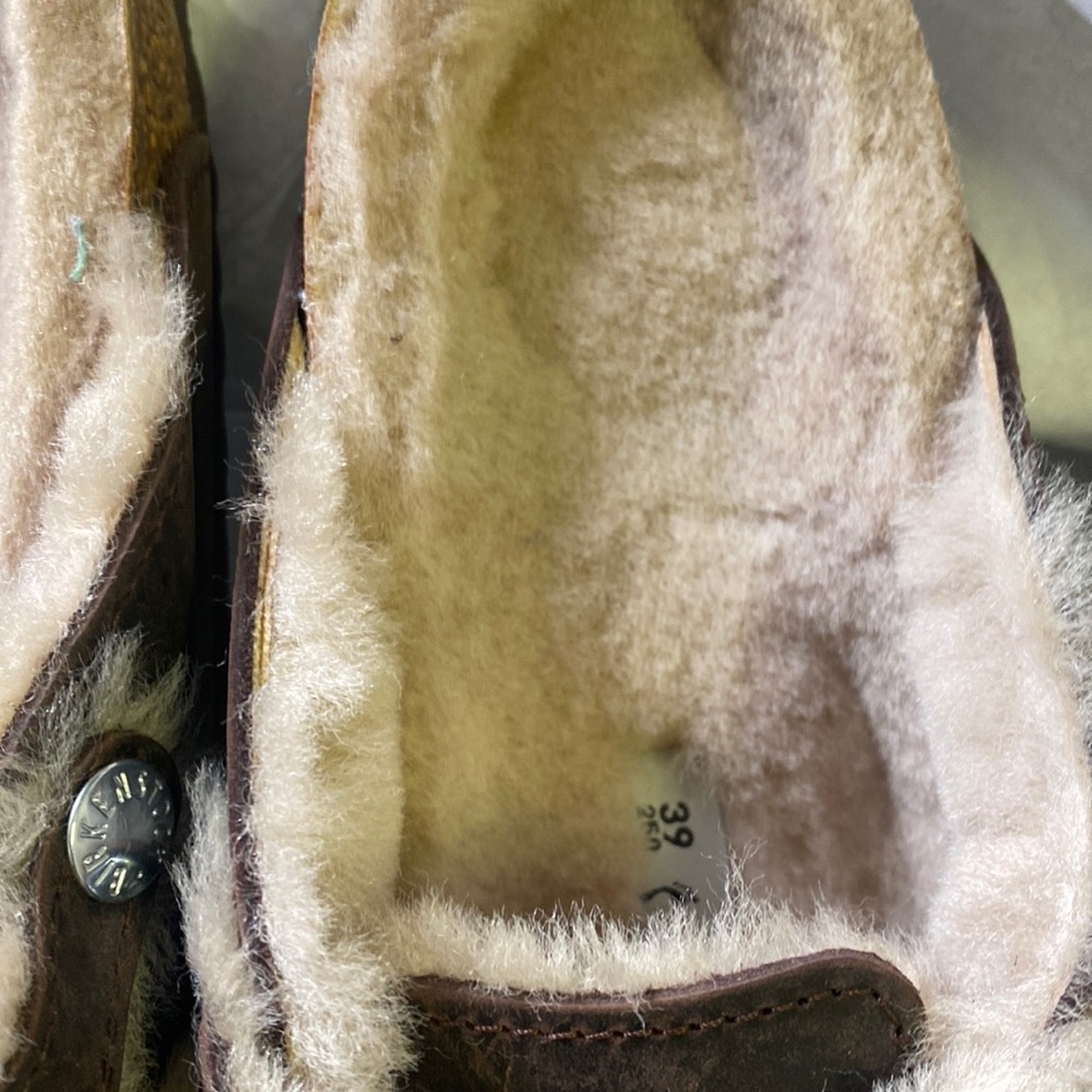 Birkenstock Brown Suede Shearling-Trim Clogs - Picture 5 of 7